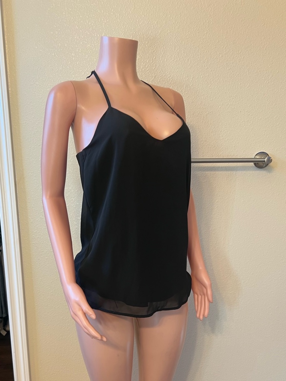 Sleek Black V-Neck Spaghetti Strap Cami. Size M.